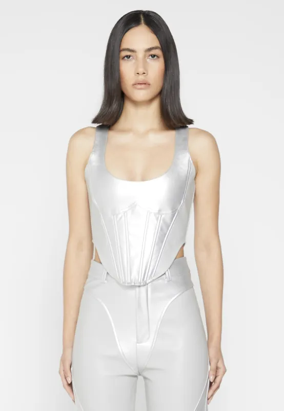 Leather Metallic Corset Top - Silver sold by Maniere De Voir