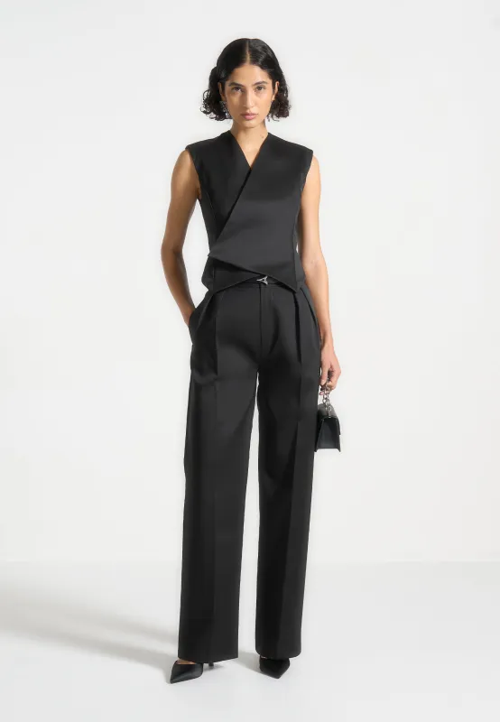 Julie - Sateen Tailored Twin Pleat Trousers - Black sold by Maniere De Voir