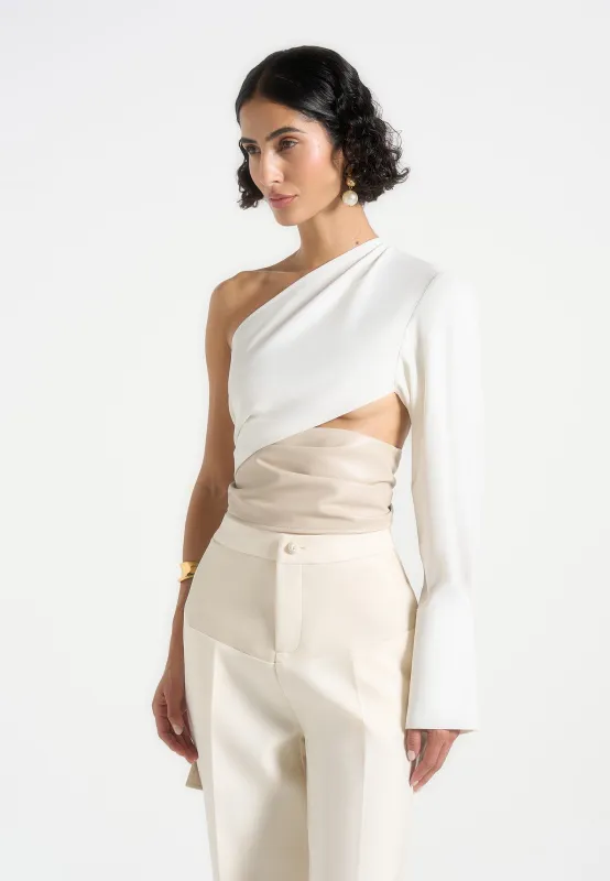 Coralie - One Sleeve Leather Wrap Top - White sold by Maniere De Voir