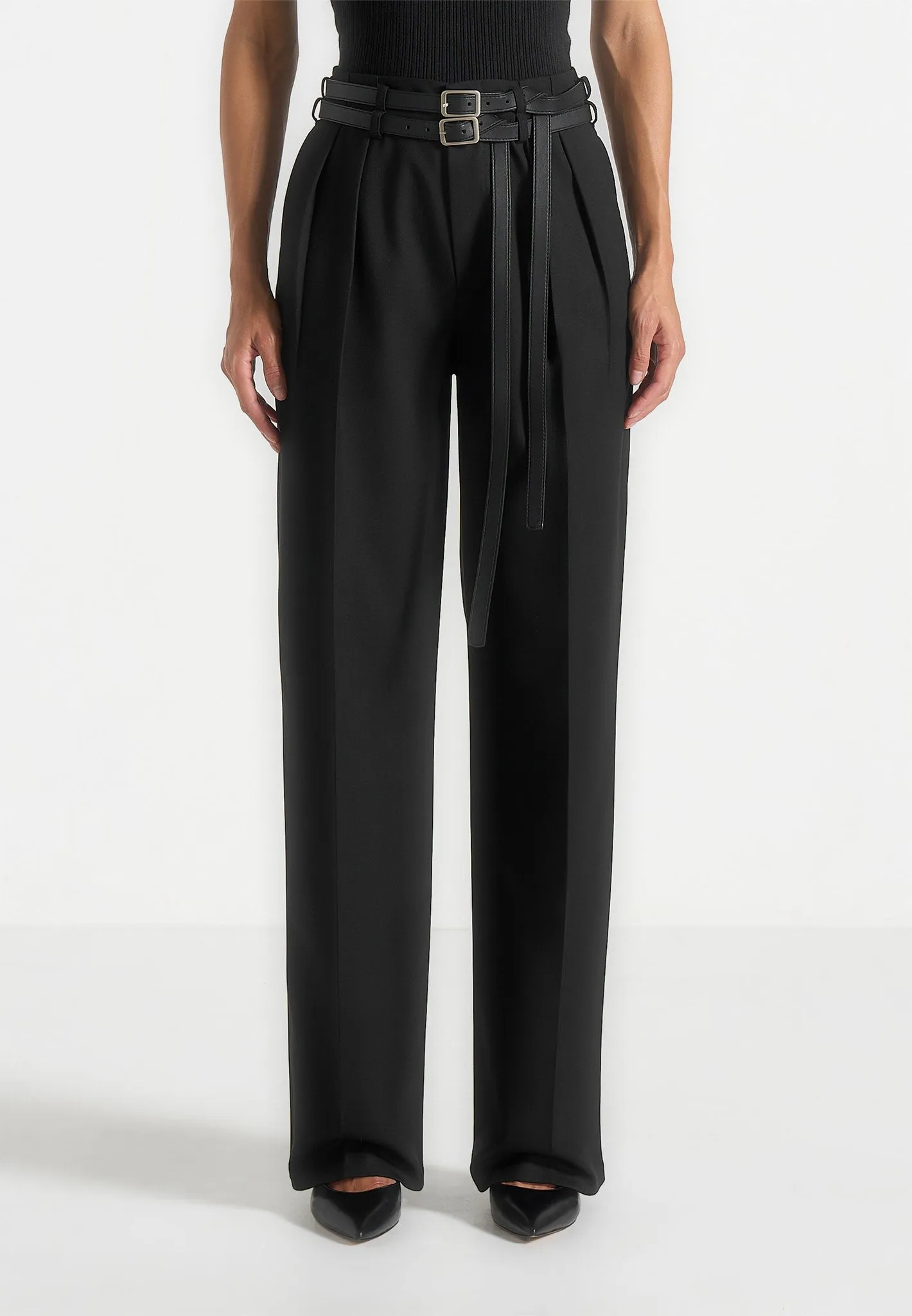 Pascale - Tailored Twin Belt Trousers - Black sold by Maniere De Voir product image thumbnail 2