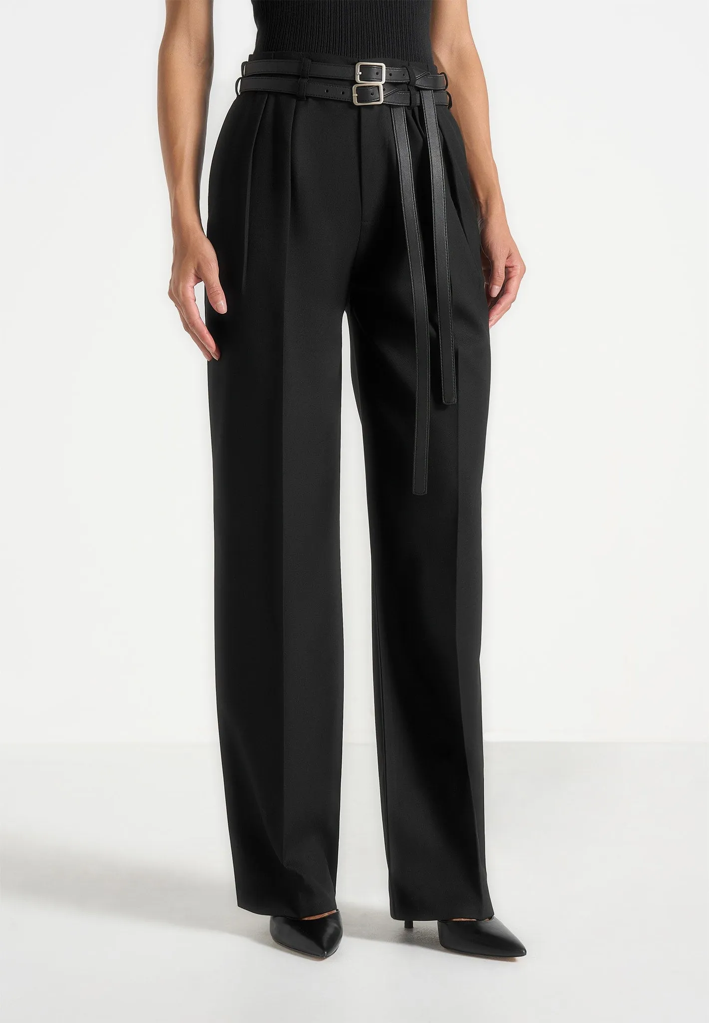 Pascale - Tailored Twin Belt Trousers - Black sold by Maniere De Voir product image thumbnail 4
