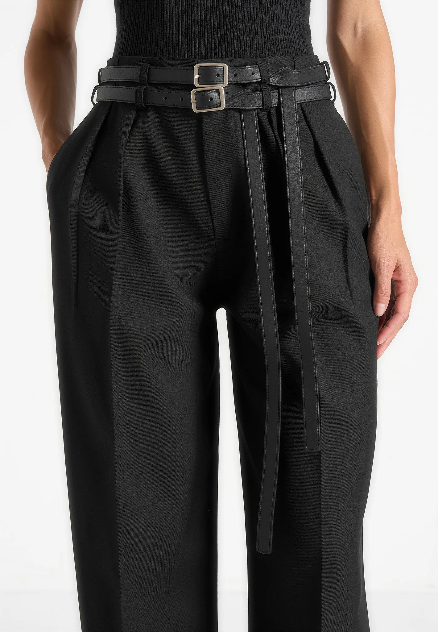 Pascale - Tailored Twin Belt Trousers - Black sold by Maniere De Voir product image thumbnail 3