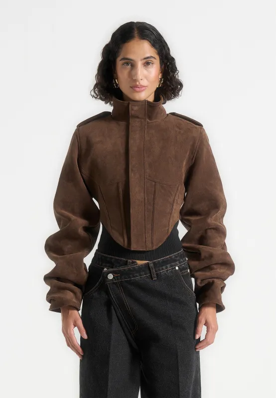 Solange - Suede Tacked Sleeve Corset Jacket - Brown sold by Maniere De Voir
