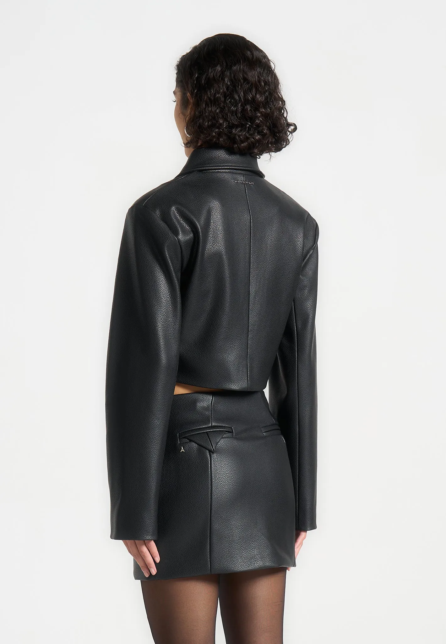 Ania - Wide Shoulder Pebbled Leather Jacket - Black sold by Maniere De Voir product image thumbnail 5