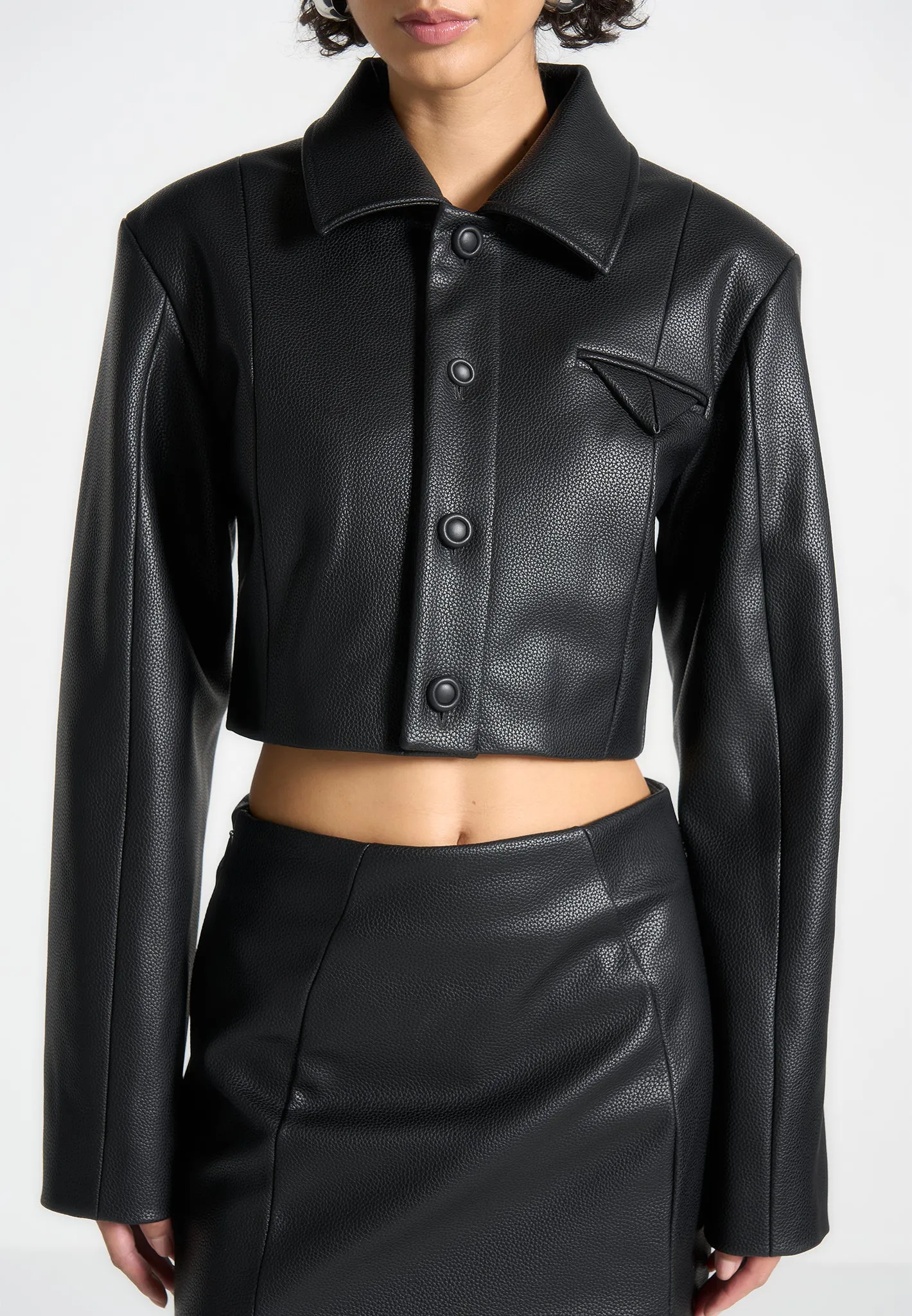 Ania - Wide Shoulder Pebbled Leather Jacket - Black sold by Maniere De Voir product image thumbnail 4