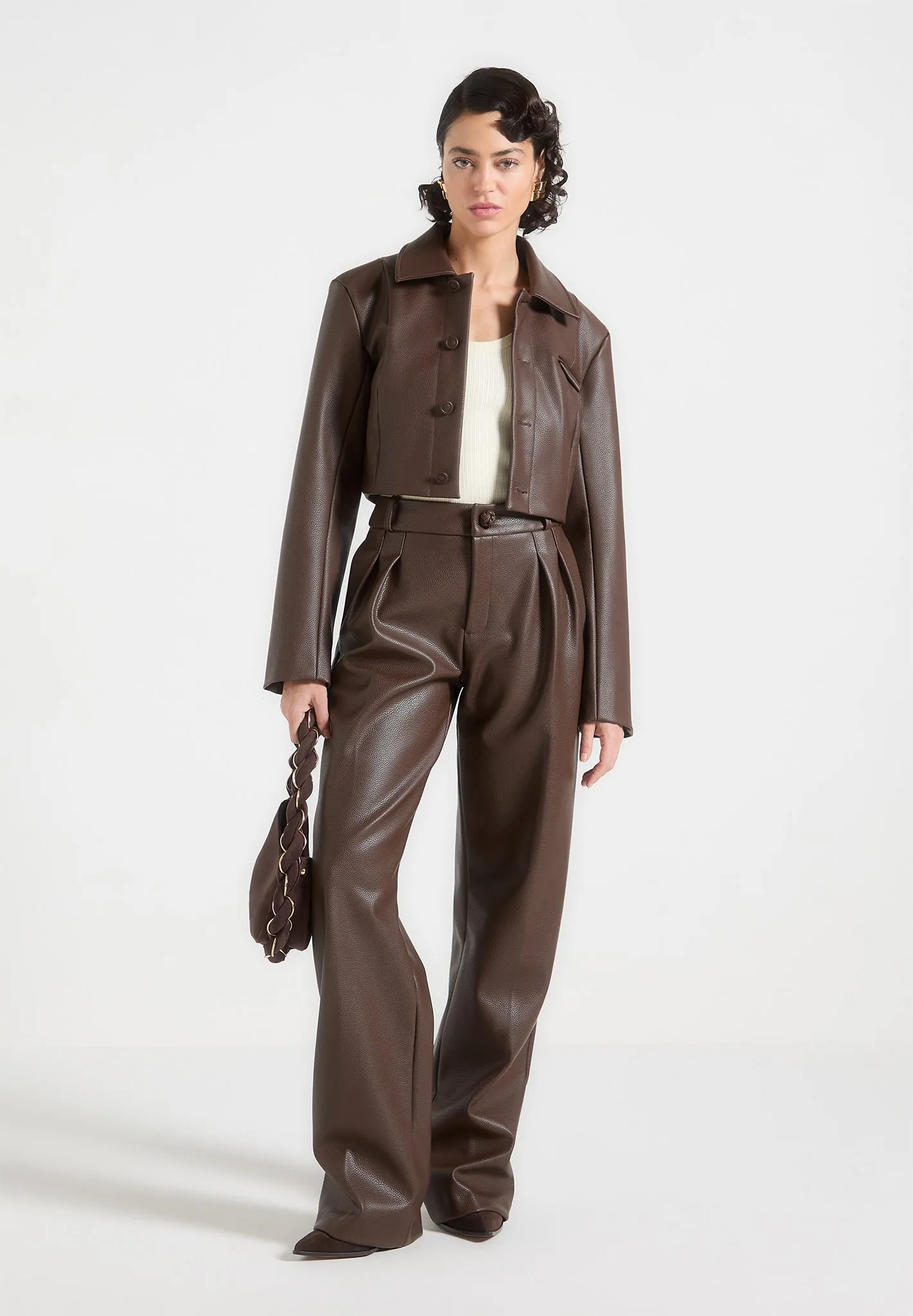 Ania - Wide Shoulder Pebbled Leather Jacket - Brown sold by Maniere De Voir product image thumbnail 2
