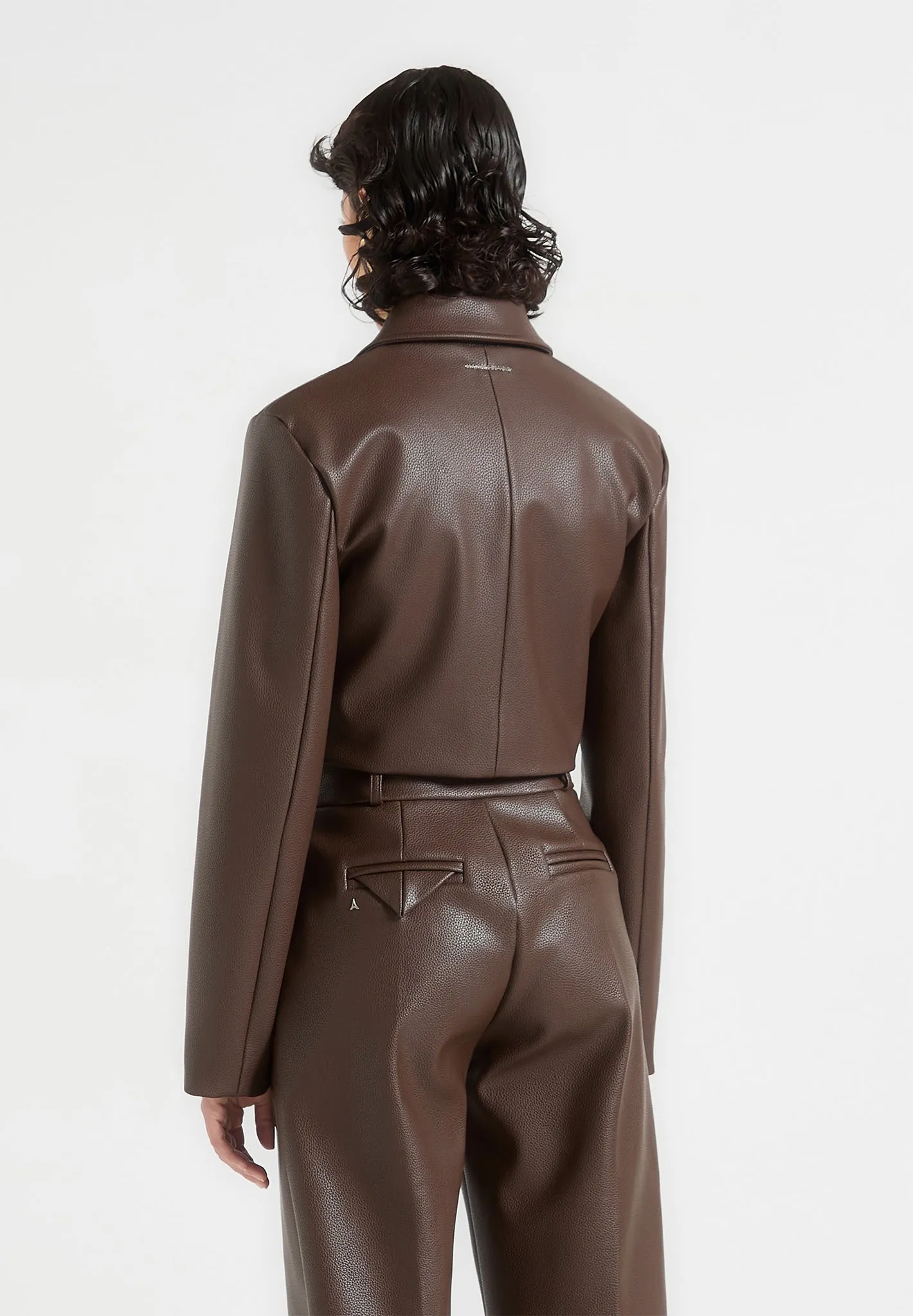 Ania - Wide Shoulder Pebbled Leather Jacket - Brown sold by Maniere De Voir product image thumbnail 3