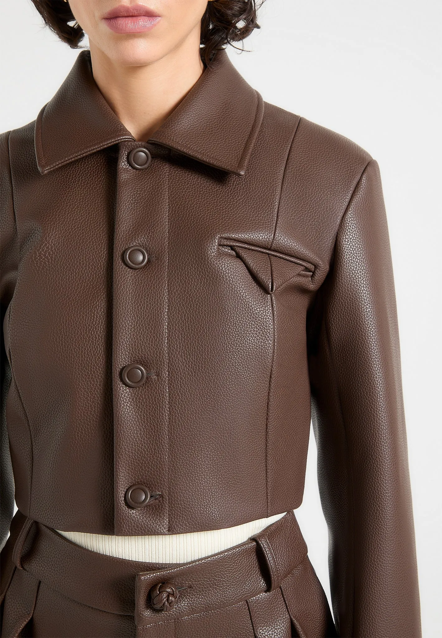 Ania - Wide Shoulder Pebbled Leather Jacket - Brown sold by Maniere De Voir product image thumbnail 4