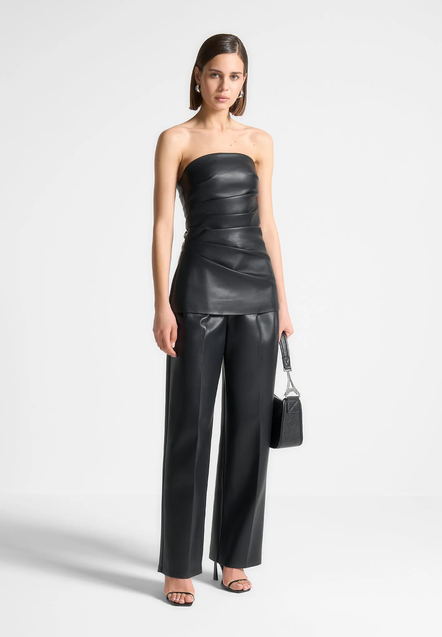 Laurena - Leather Tacked Longline Bandeau Top - Black sold by Maniere De Voir