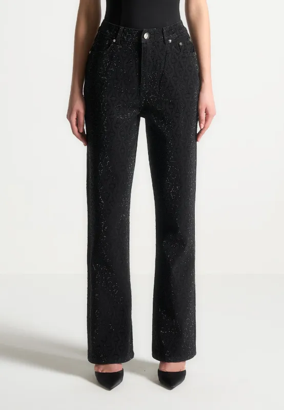 Alma - Rhinestone Eiffel Straight Leg Jeans - Black sold by Maniere De Voir