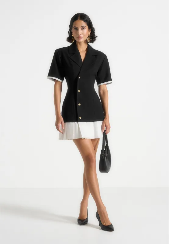 Baya - Tailored Cinch Waist Pleated Blazer Dress - Black sold by Maniere De Voir