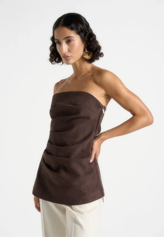 Laurena - Suede Tacked Longline Bandeau Top - Brown sold by Maniere De Voir