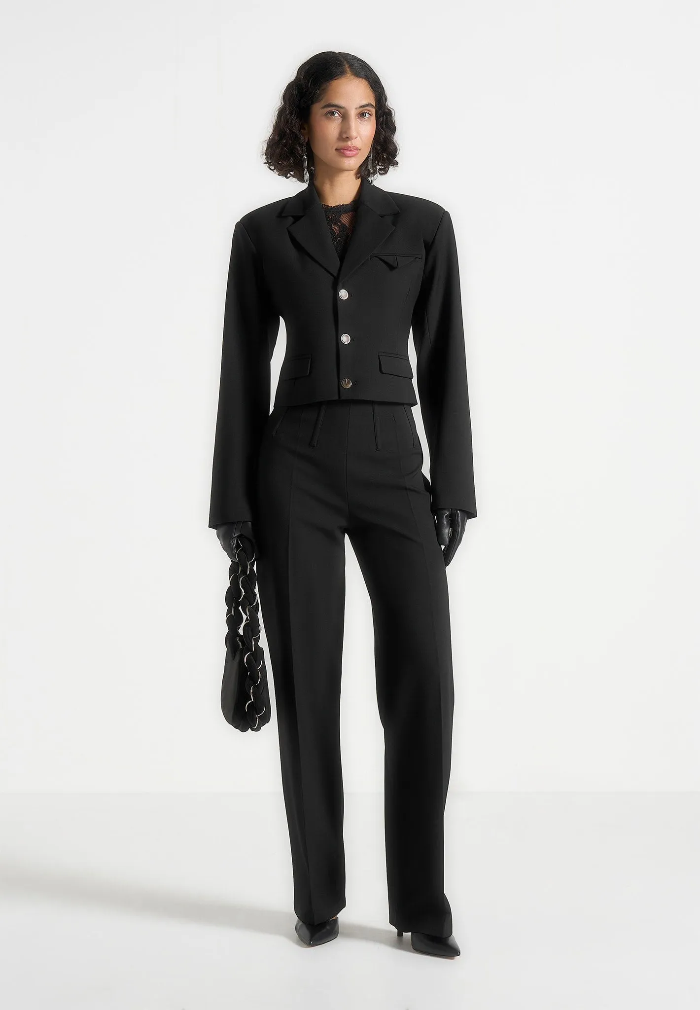 Prisca - Tailored Cropped Blazer - Black sold by Maniere De Voir product image thumbnail 2