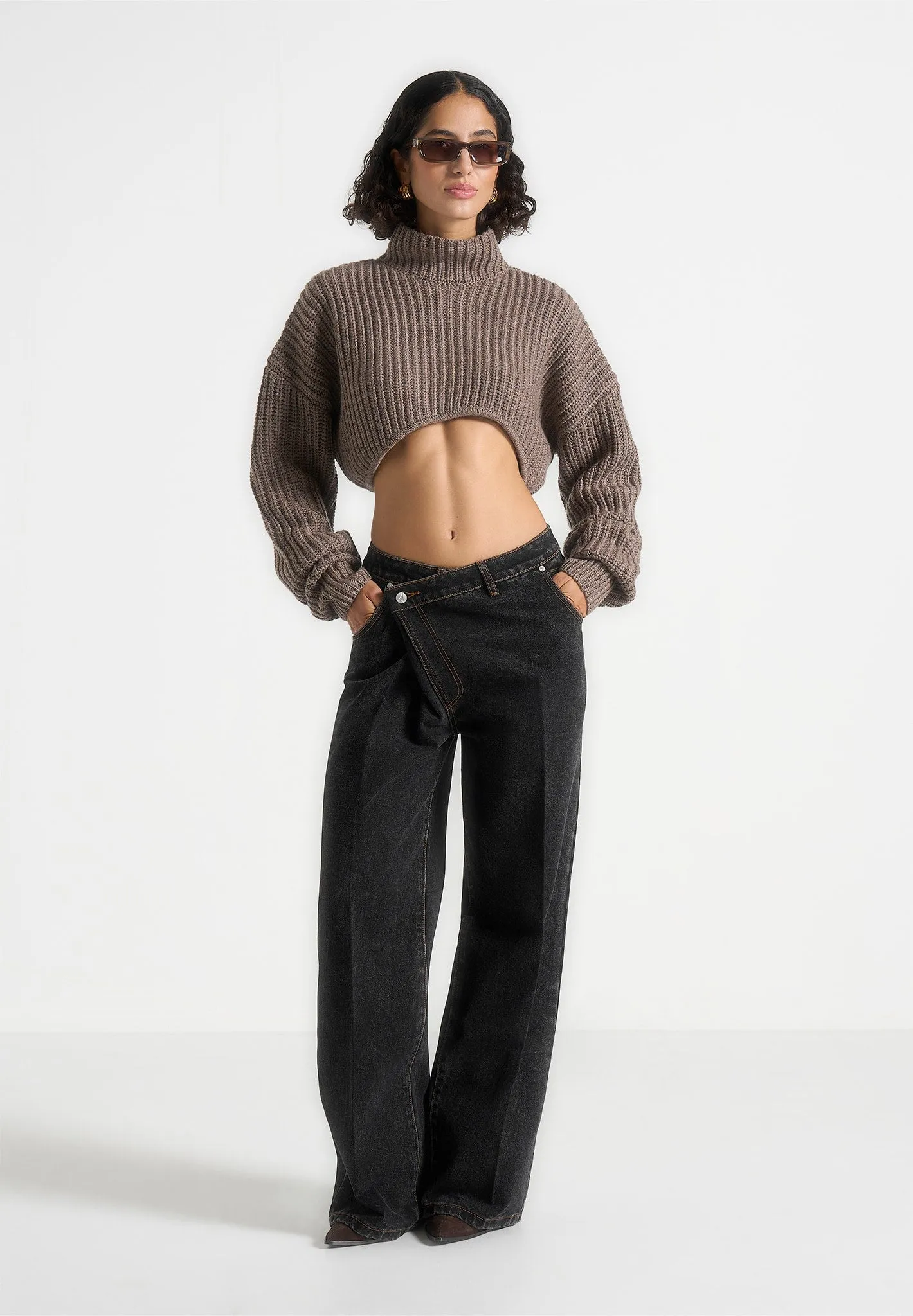 Olia - Curved Hem Knitted Jumper - Taupe sold by Maniere De Voir product image thumbnail 2