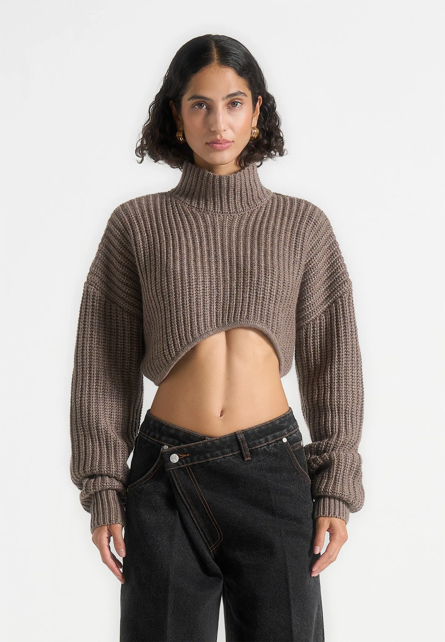Olia - Curved Hem Knitted Jumper - Taupe sold by Maniere De Voir product image thumbnail 3