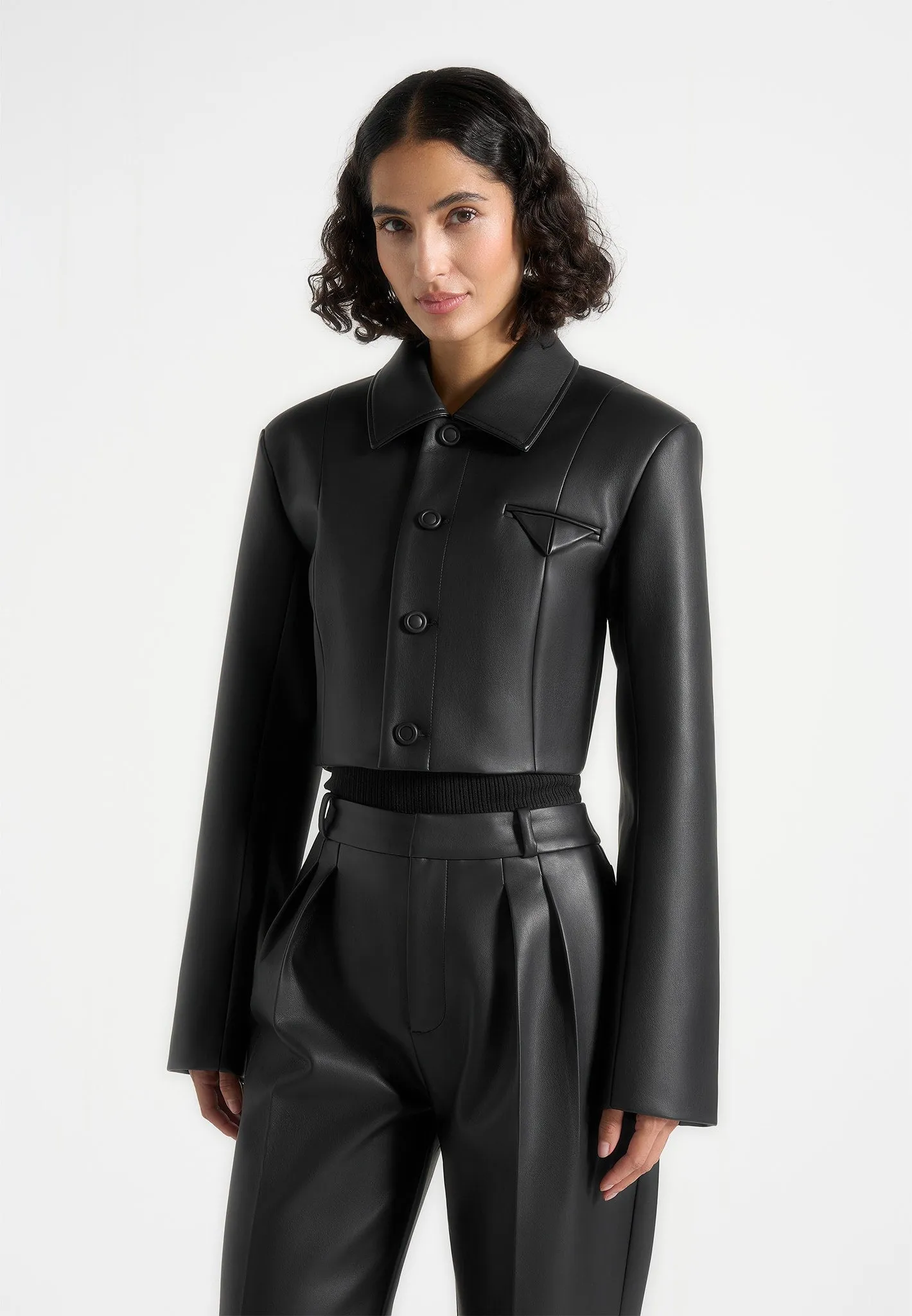 Ania - Wide Shoulder Leather Jacket - Black sold by Maniere De Voir