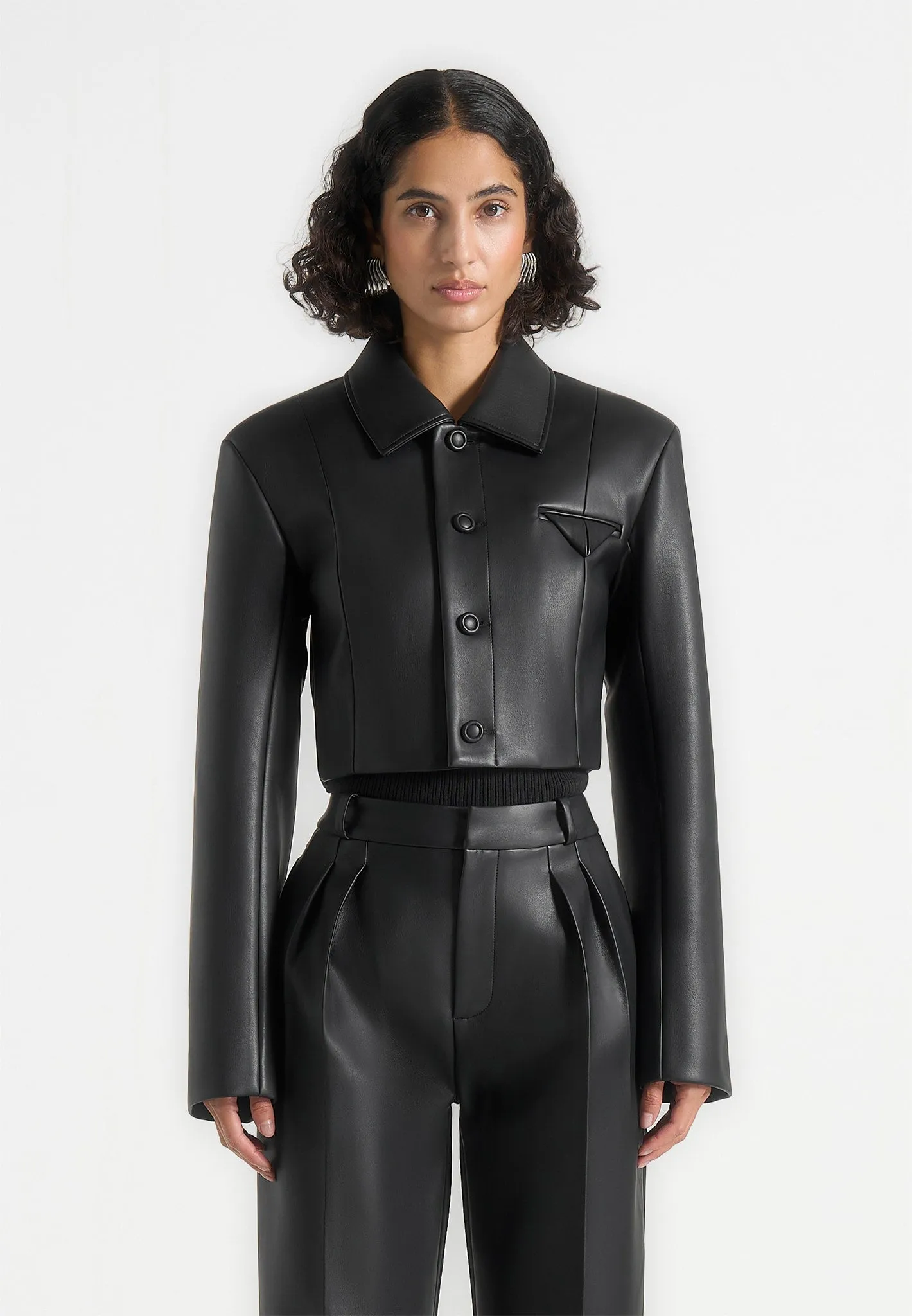 Ania - Wide Shoulder Leather Jacket - Black sold by Maniere De Voir product image thumbnail 3