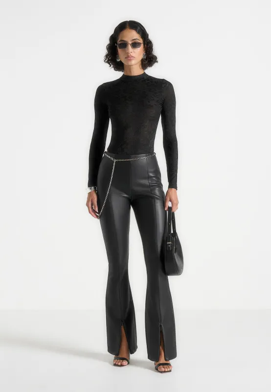 Ninon - Leather Fit And Flare Leggings With Chain - Black made by Maniere De Voir