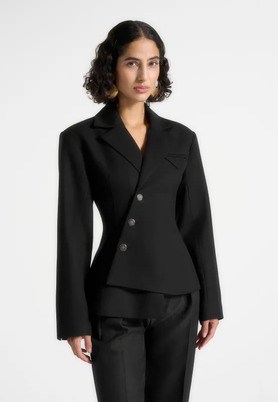 Thalia - Asymmetric Tailored Double Breasted Blazer - Black sold by Maniere De Voir