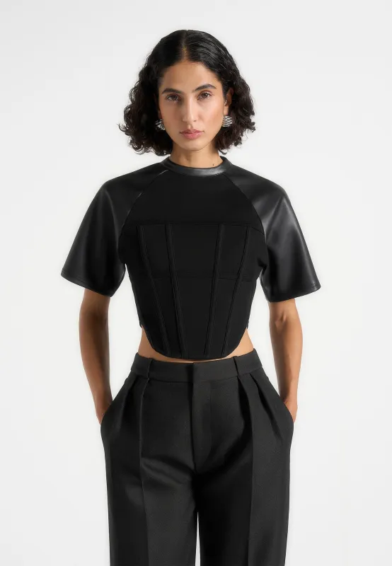 Juline - Leather Corset T-Shirt - Black made by Maniere De Voir