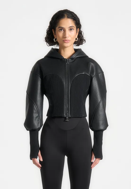 Amani - Hooded Pebbled Leather Contour Jacket - Black sold by Maniere De Voir
