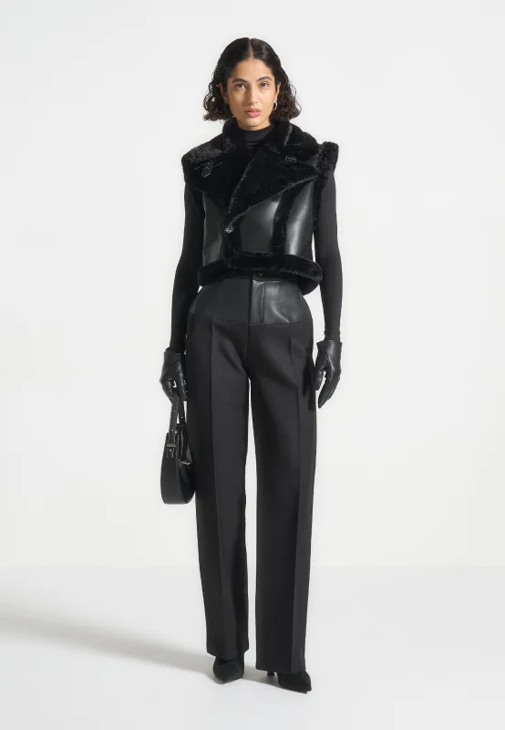 Kena - Leather & Plush 2-in-1 Gilet Jacket - Black sold by Maniere De Voir