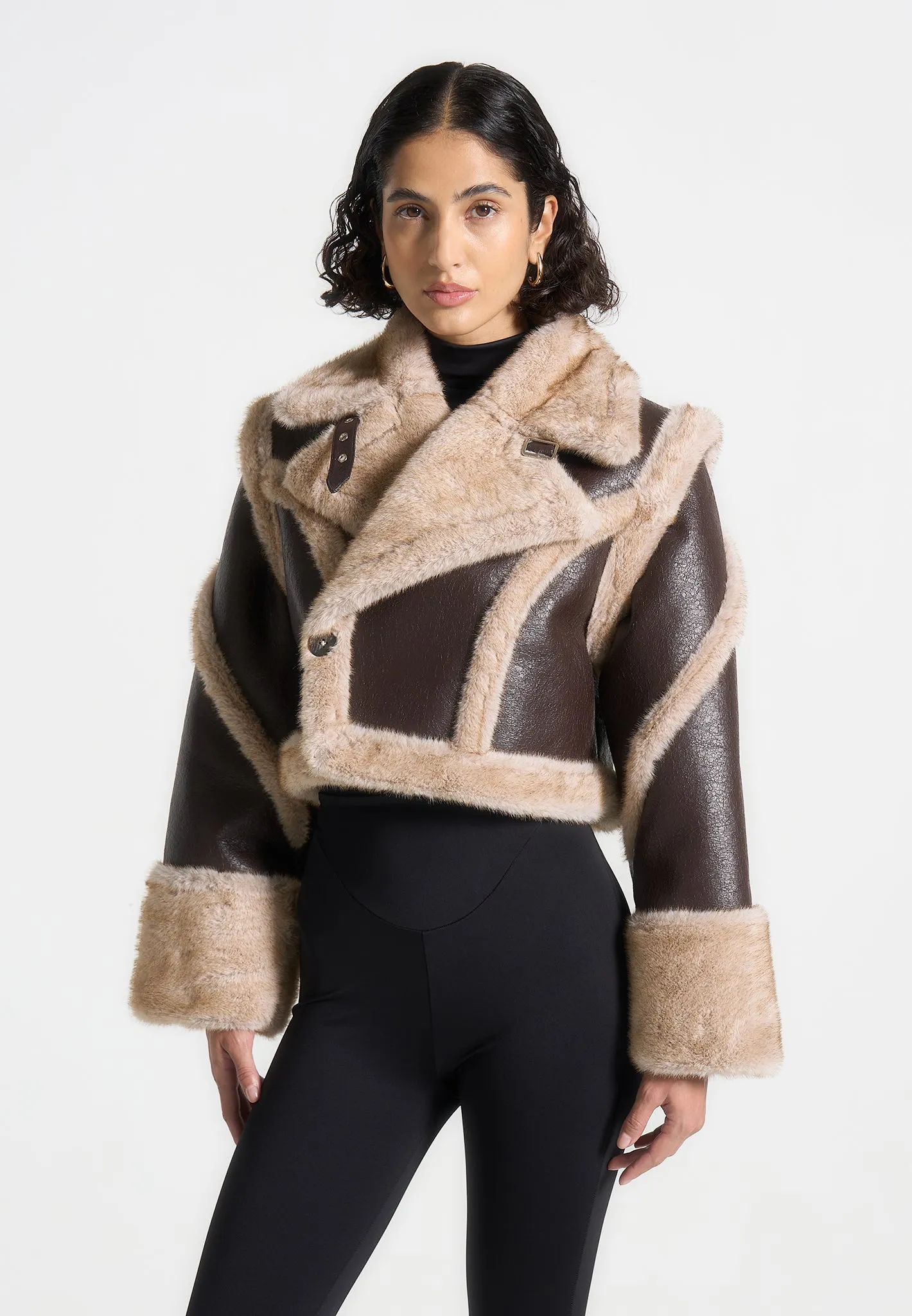 Kena - Vintage Leather & Plush 2-in-1 Gilet Jacket - Brown sold by Maniere De Voir product image thumbnail 3