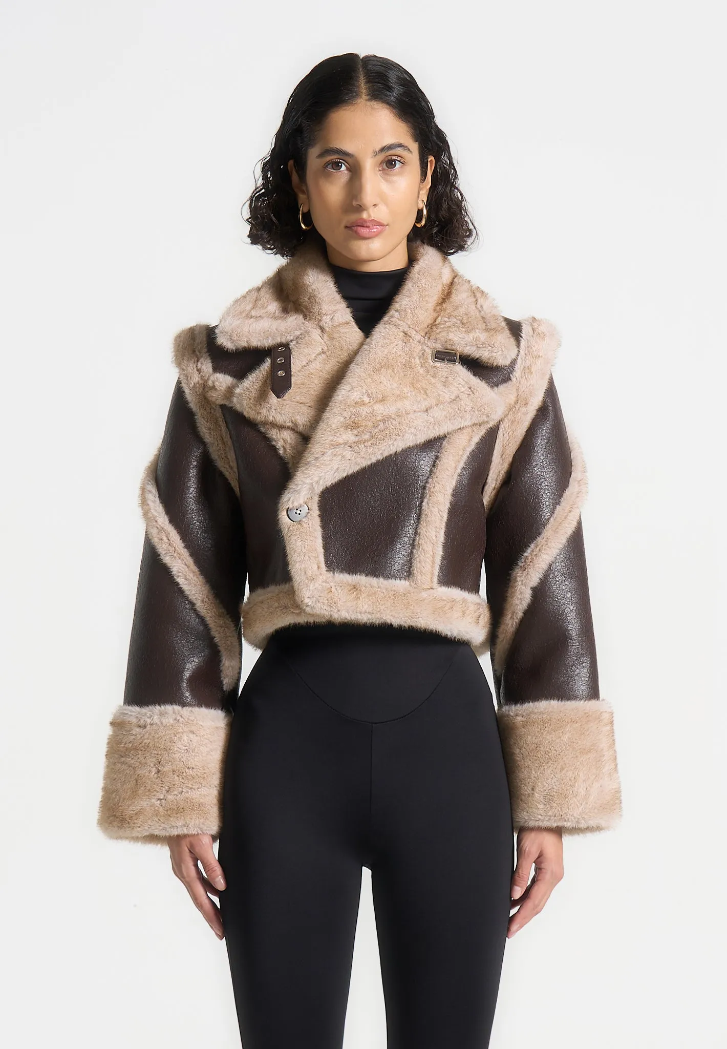 Kena - Vintage Leather & Plush 2-in-1 Gilet Jacket - Brown sold by Maniere De Voir product image thumbnail 4