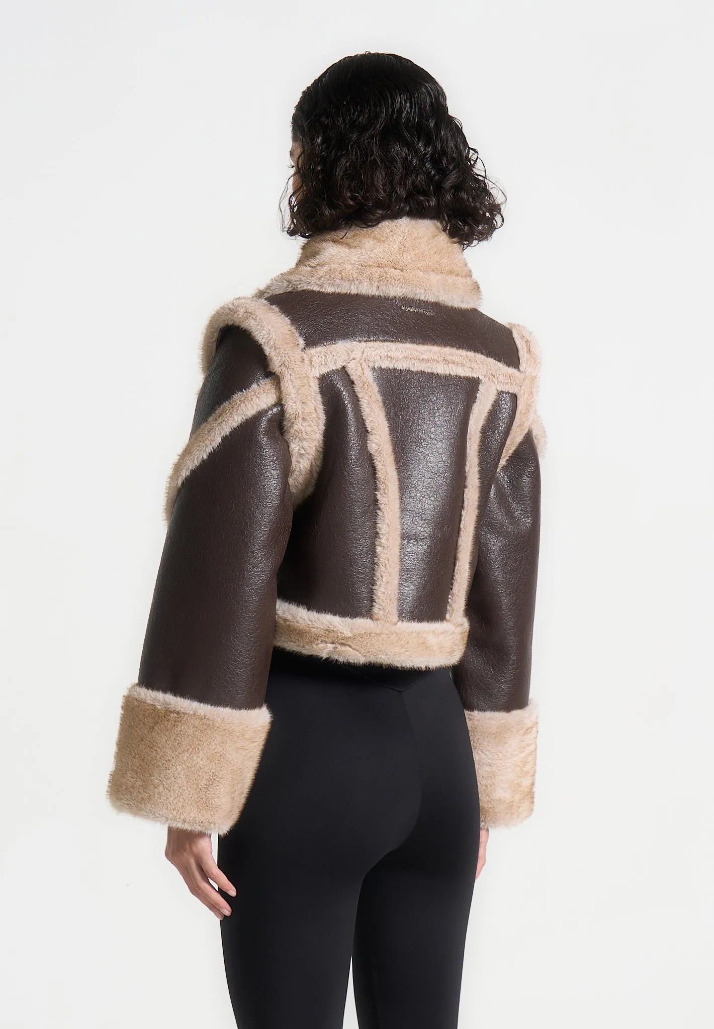 Kena - Vintage Leather & Plush 2-in-1 Gilet Jacket - Brown sold by Maniere De Voir product image thumbnail 5