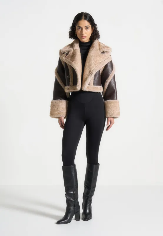 Kena - Vintage Leather & Plush 2-in-1 Gilet Jacket - Brown sold by Maniere De Voir