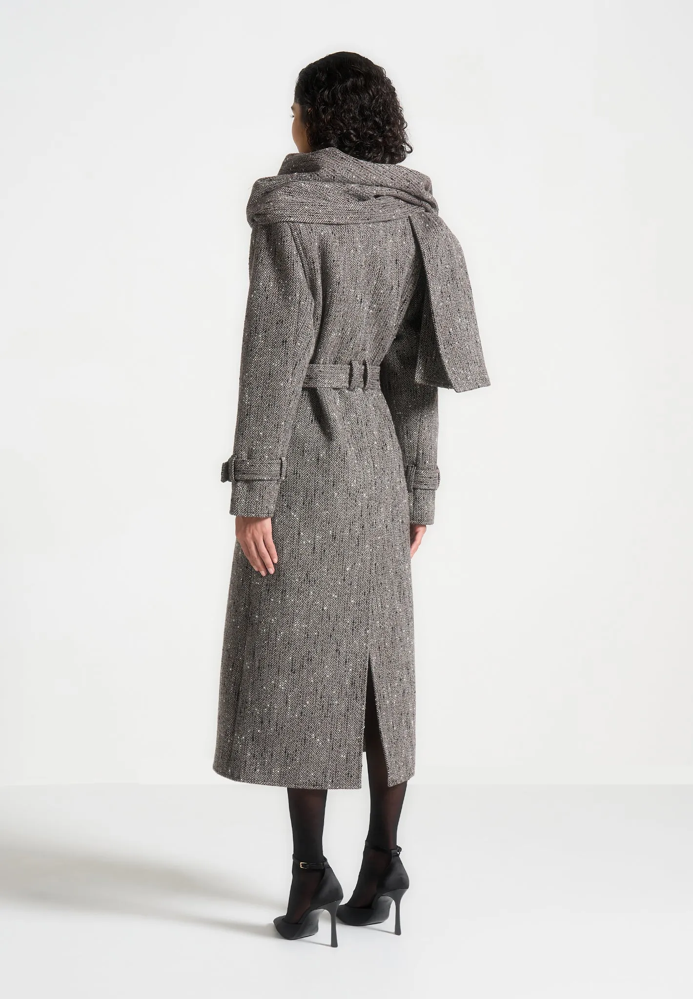 Soraya - Herringbone Wool Trench Coat with Scarf - Brown sold by Maniere De Voir product image thumbnail 4