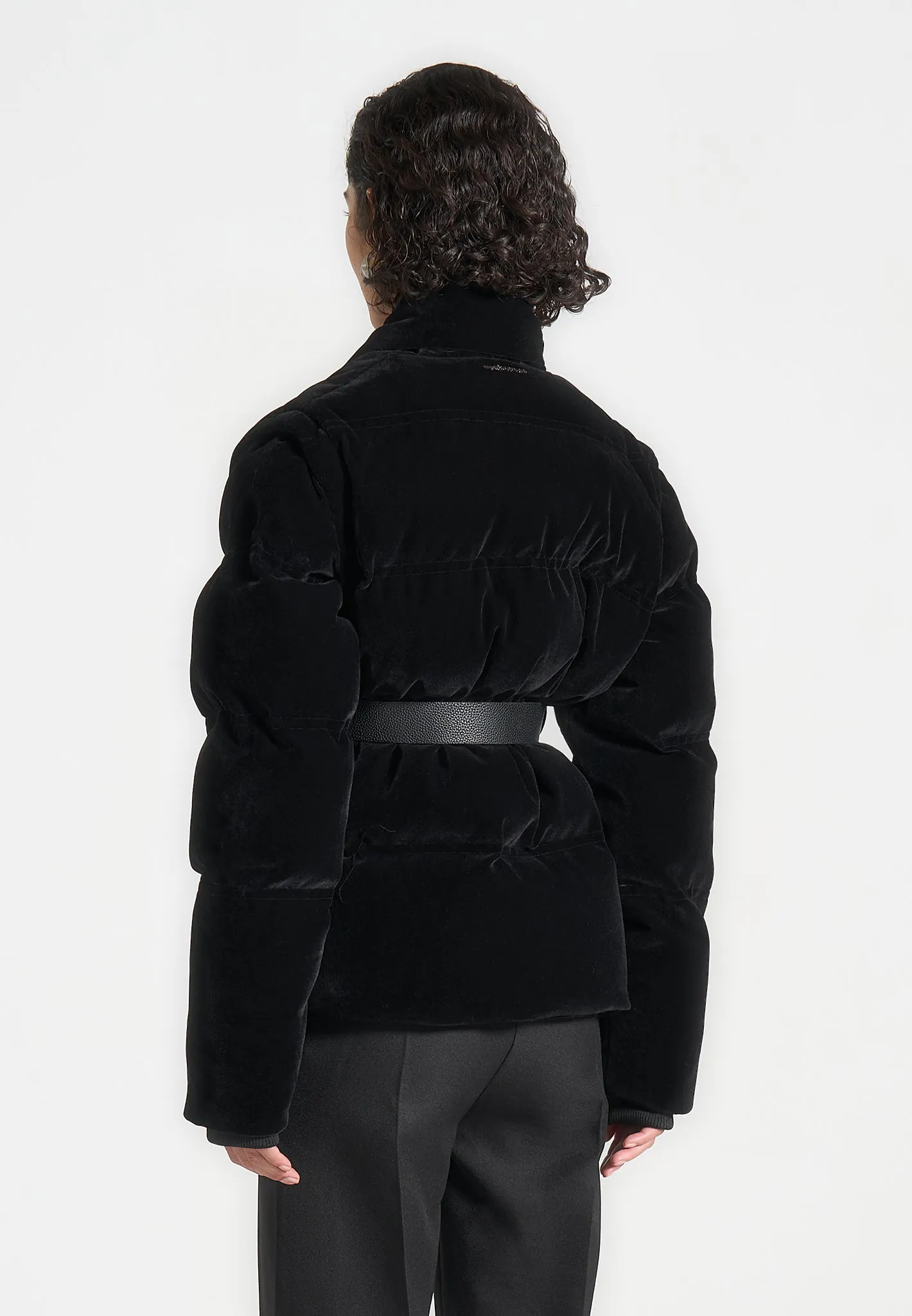 Taya - Velvet Wrap Belted Puffer Jacket - Black sold by Maniere De Voir product image thumbnail 5