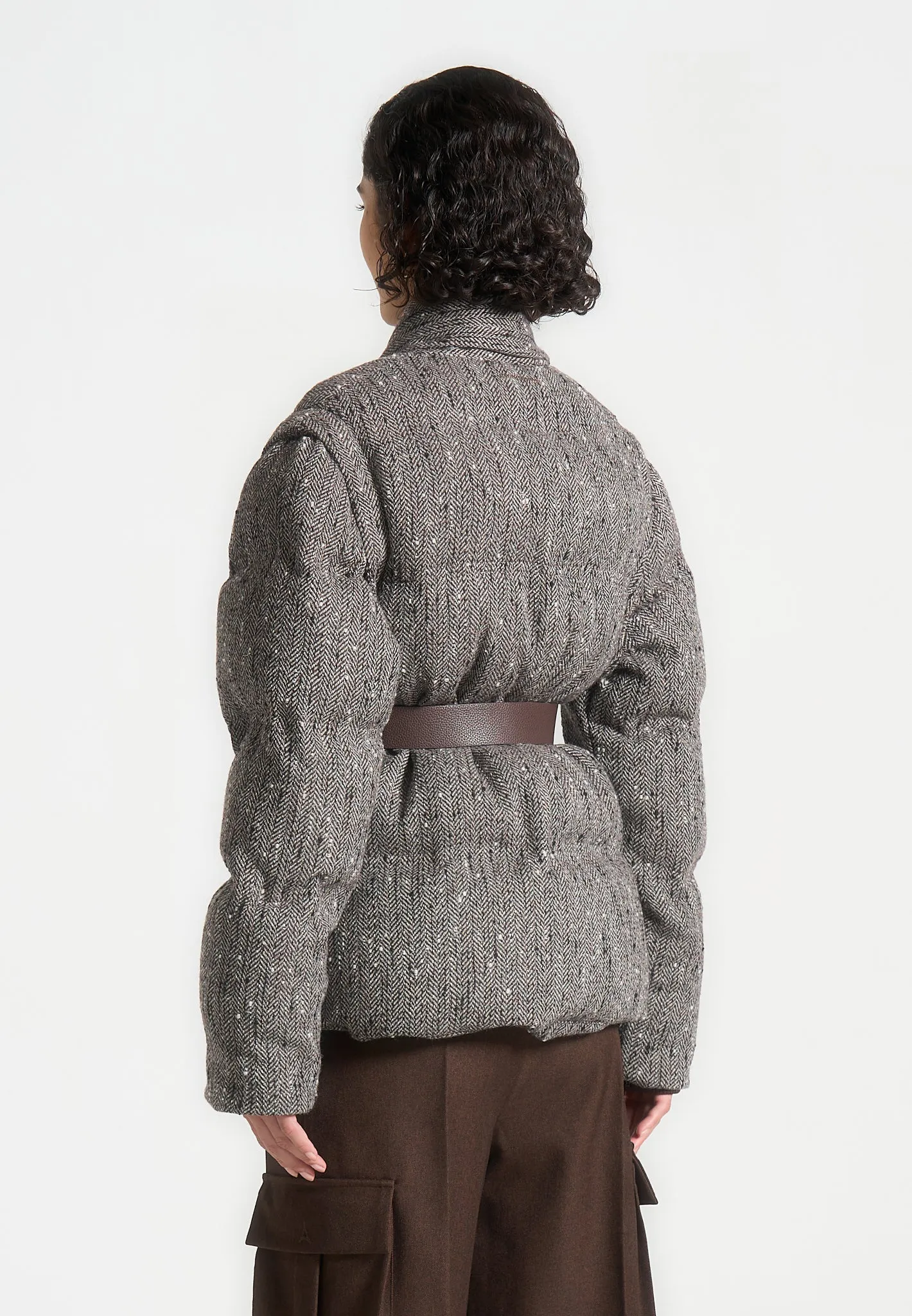 Inez - Herringbone Wool Wrap Belted Puffer Jacket - Brown sold by Maniere De Voir product image thumbnail 5