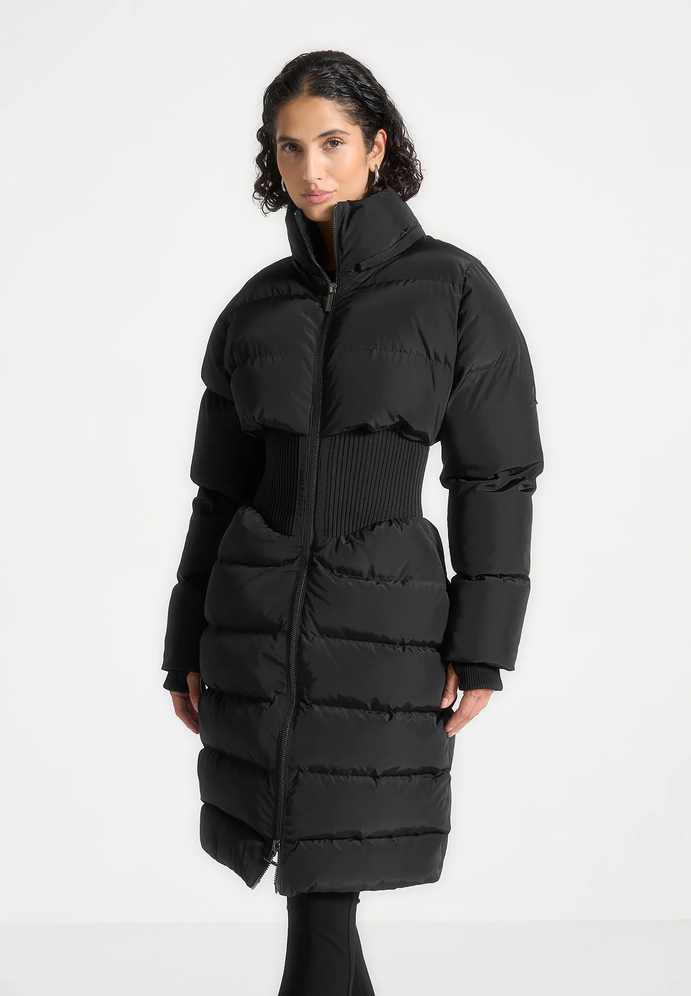 Mira - Corset Detail Longline Puffer Coat - Black sold by Maniere De Voir product image thumbnail 4