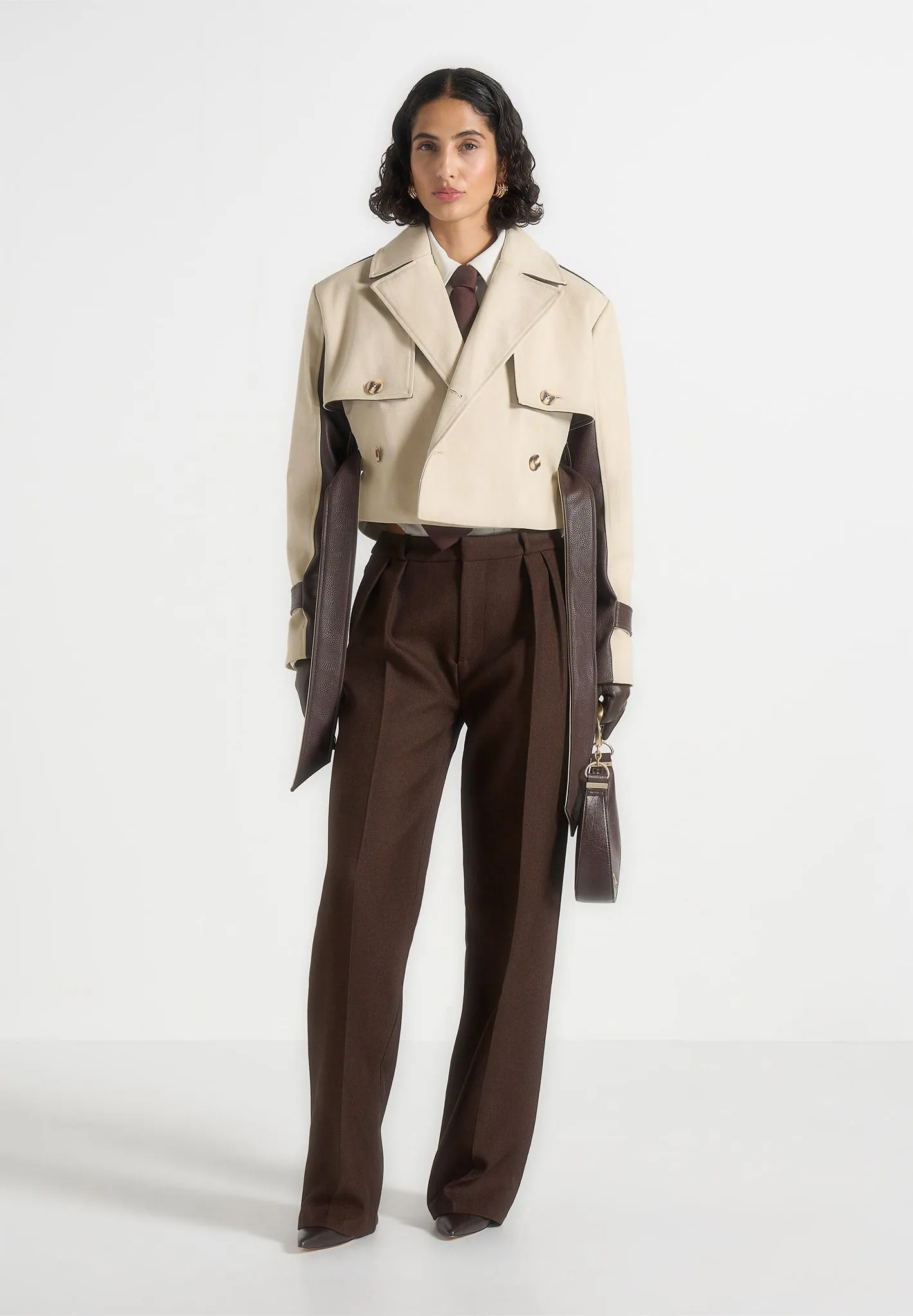 Lelia - Cropped Gabardine Trench Coat With Belt - Beige/Brown sold by Maniere De Voir product image thumbnail 2