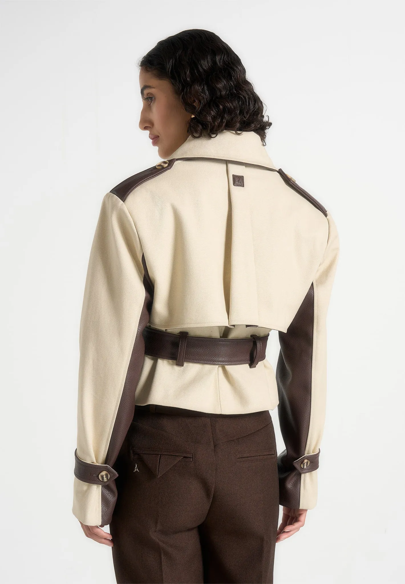 Lelia - Cropped Gabardine Trench Coat With Belt - Beige/Brown sold by Maniere De Voir product image thumbnail 5