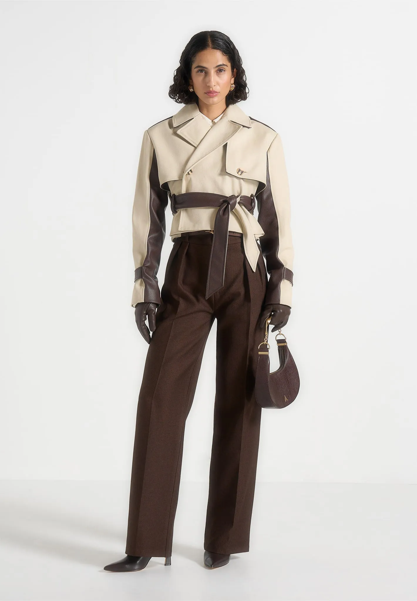 Lelia - Cropped Gabardine Trench Coat With Belt - Beige/Brown sold by Maniere De Voir product image thumbnail 4
