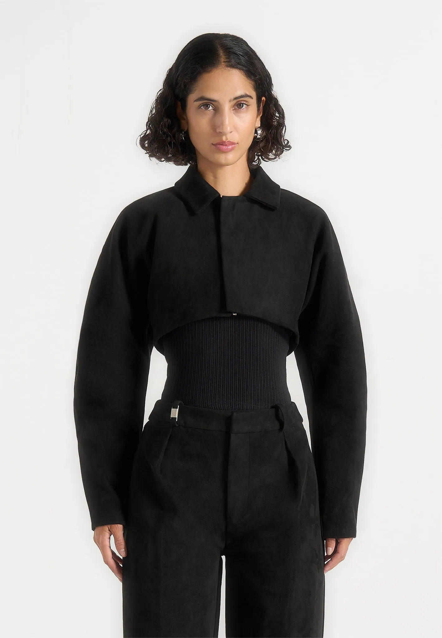 Elya - Suede Super Cropped Jacket - Black sold by Maniere De Voir product image thumbnail 3