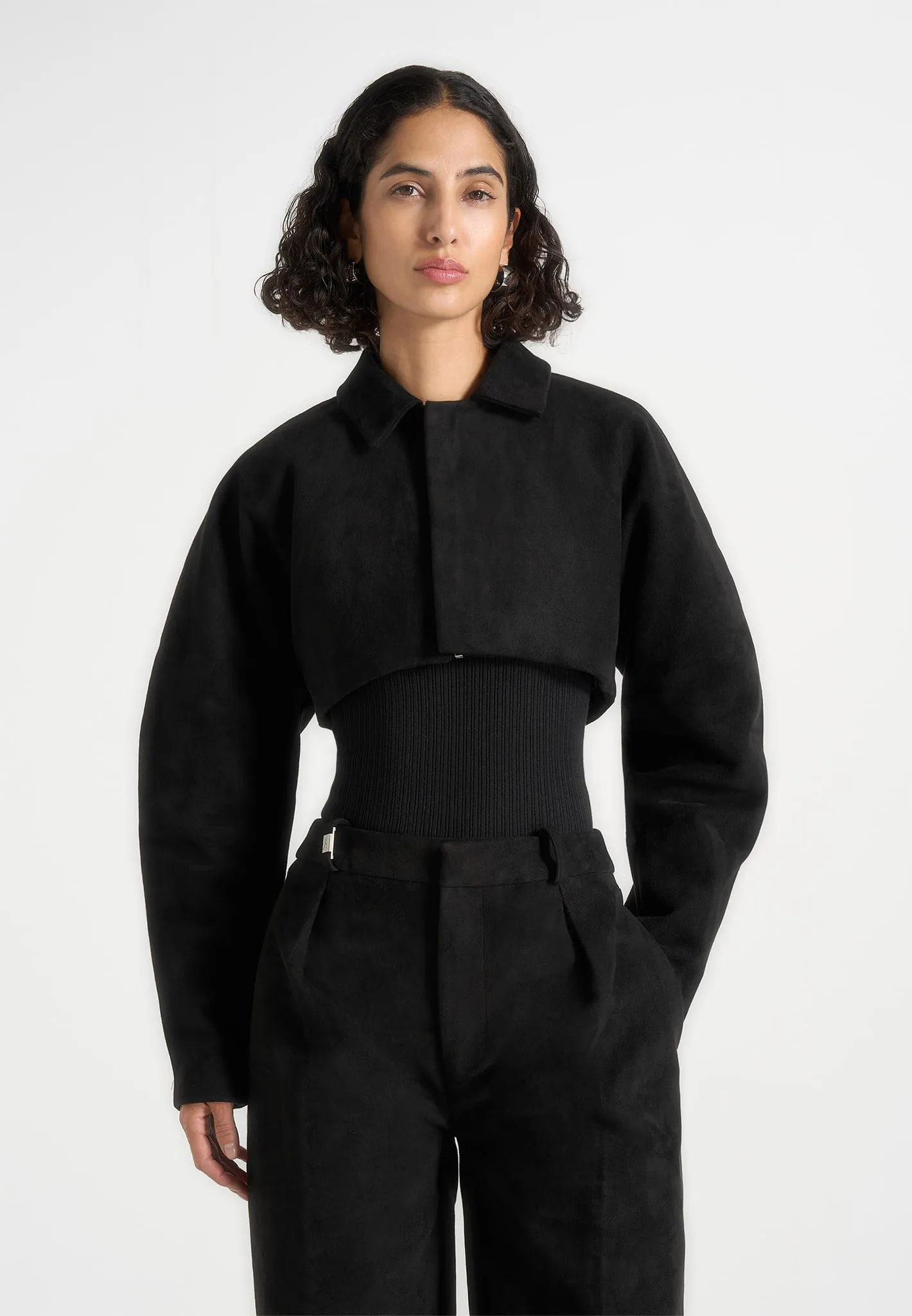 Elya - Suede Super Cropped Jacket - Black sold by Maniere De Voir