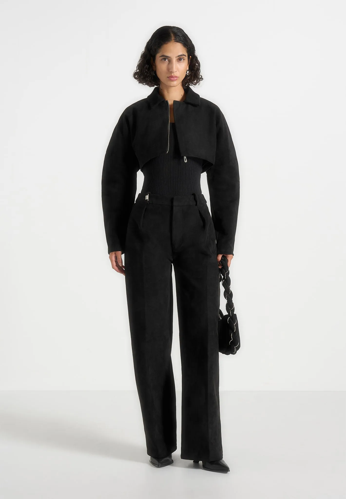 Elya - Suede Super Cropped Jacket - Black sold by Maniere De Voir product image thumbnail 2