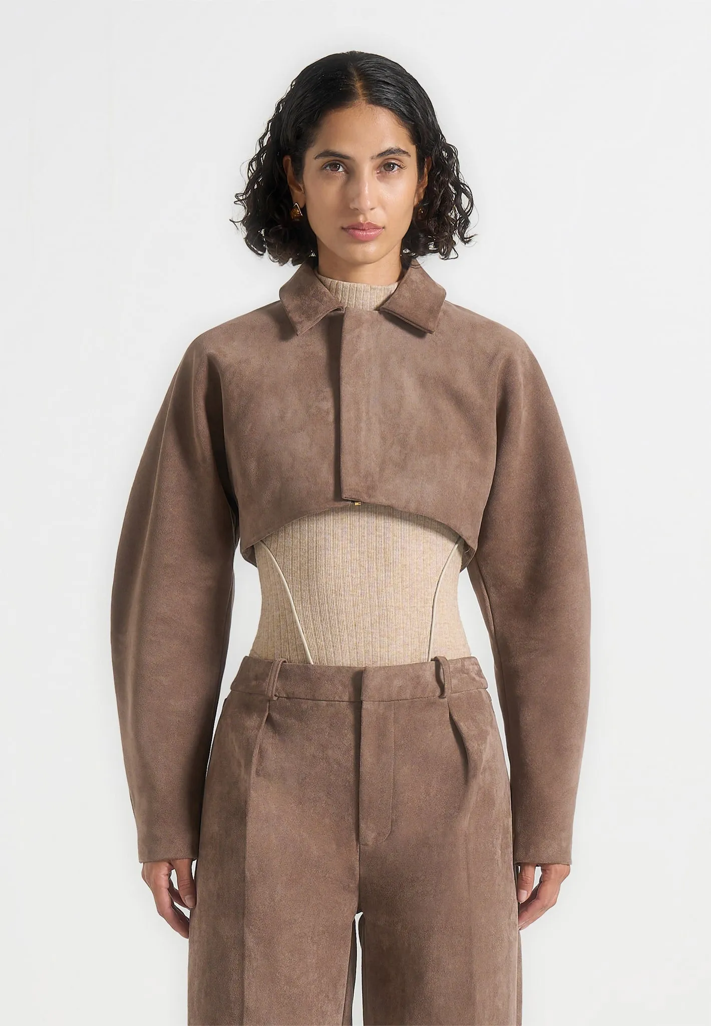 Elya - Suede Super Cropped Jacket - Taupe sold by Maniere De Voir product image thumbnail 3