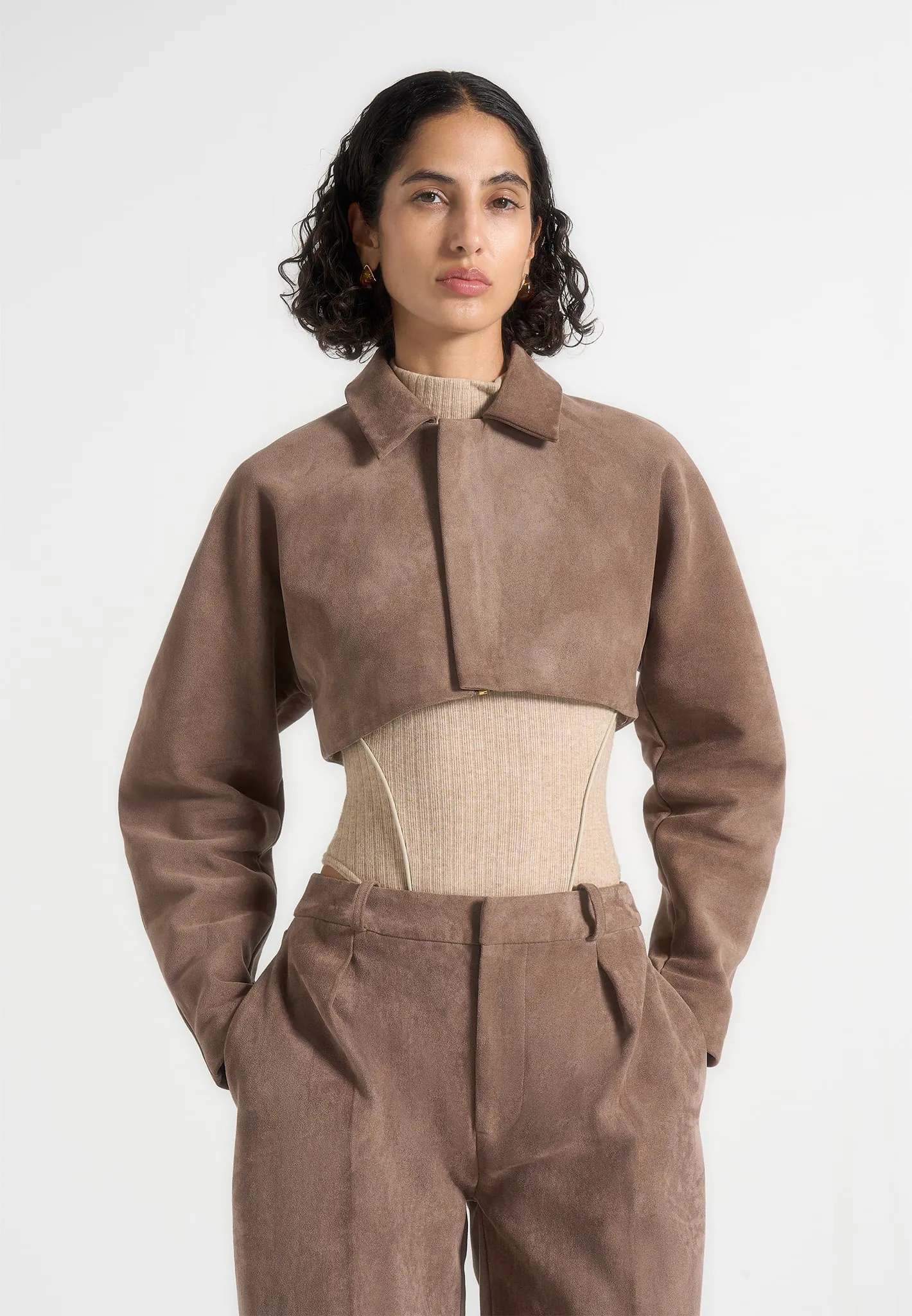 Elya - Suede Super Cropped Jacket - Taupe sold by Maniere De Voir