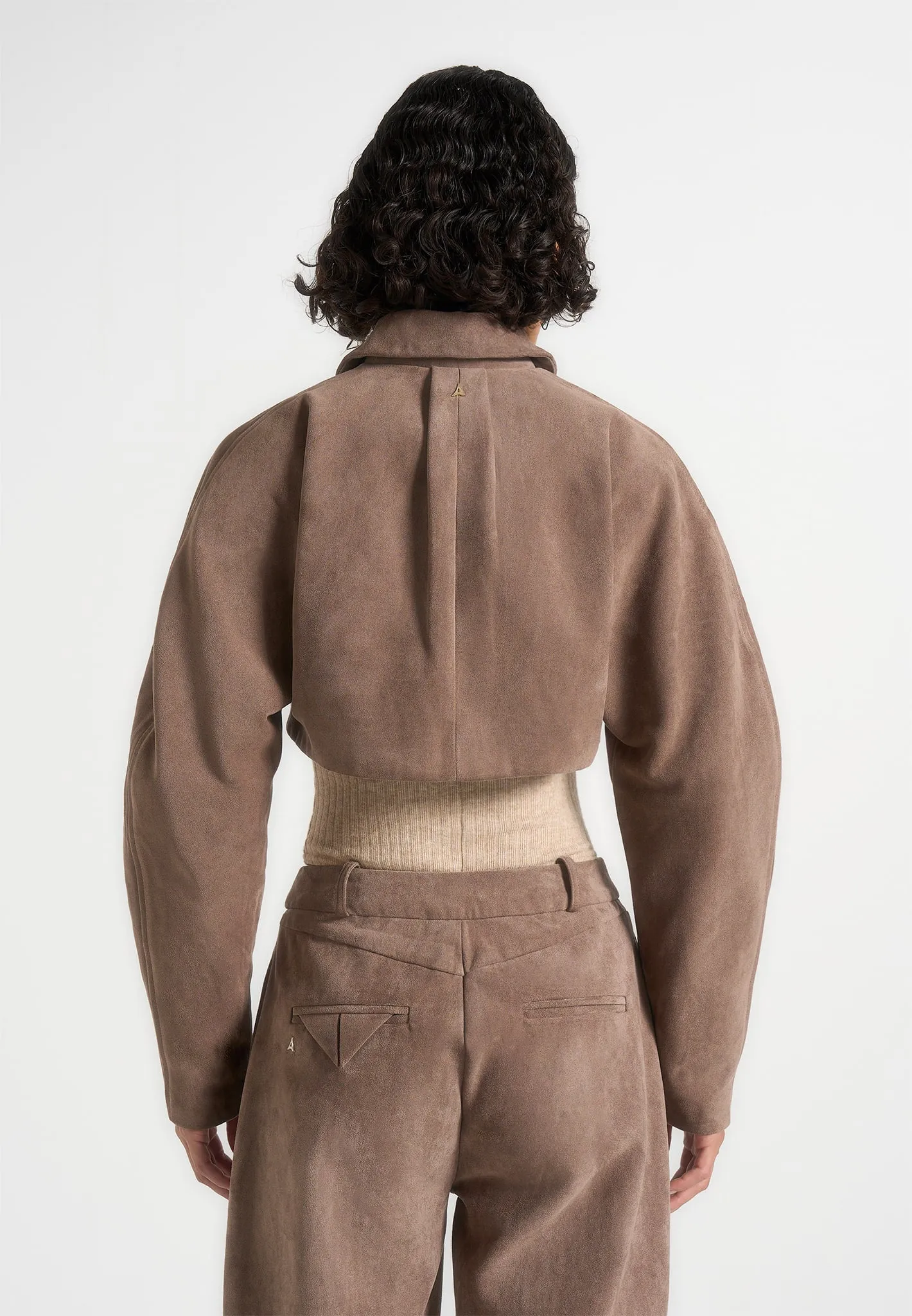 Elya - Suede Super Cropped Jacket - Taupe sold by Maniere De Voir product image thumbnail 4
