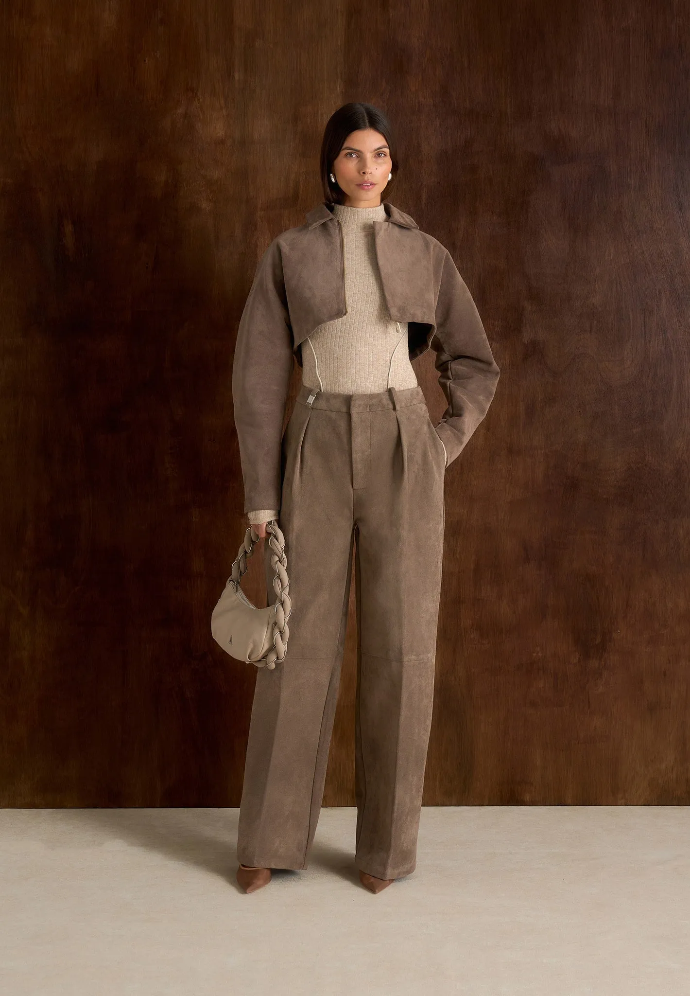 Elya - Suede Super Cropped Jacket - Taupe sold by Maniere De Voir product image thumbnail 5