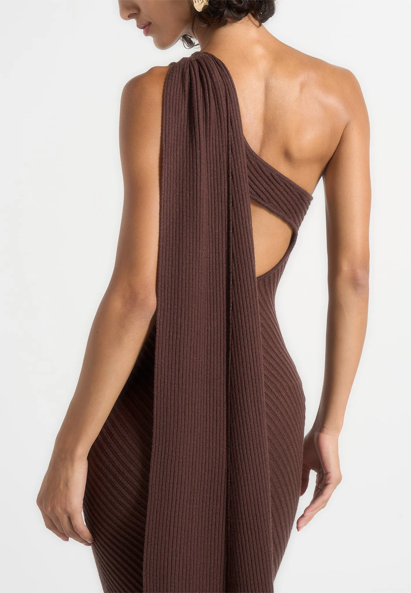 Laya - Asymmetric Knit Midaxi Dress With Scarf - Brown sold by Maniere De Voir product image thumbnail 2