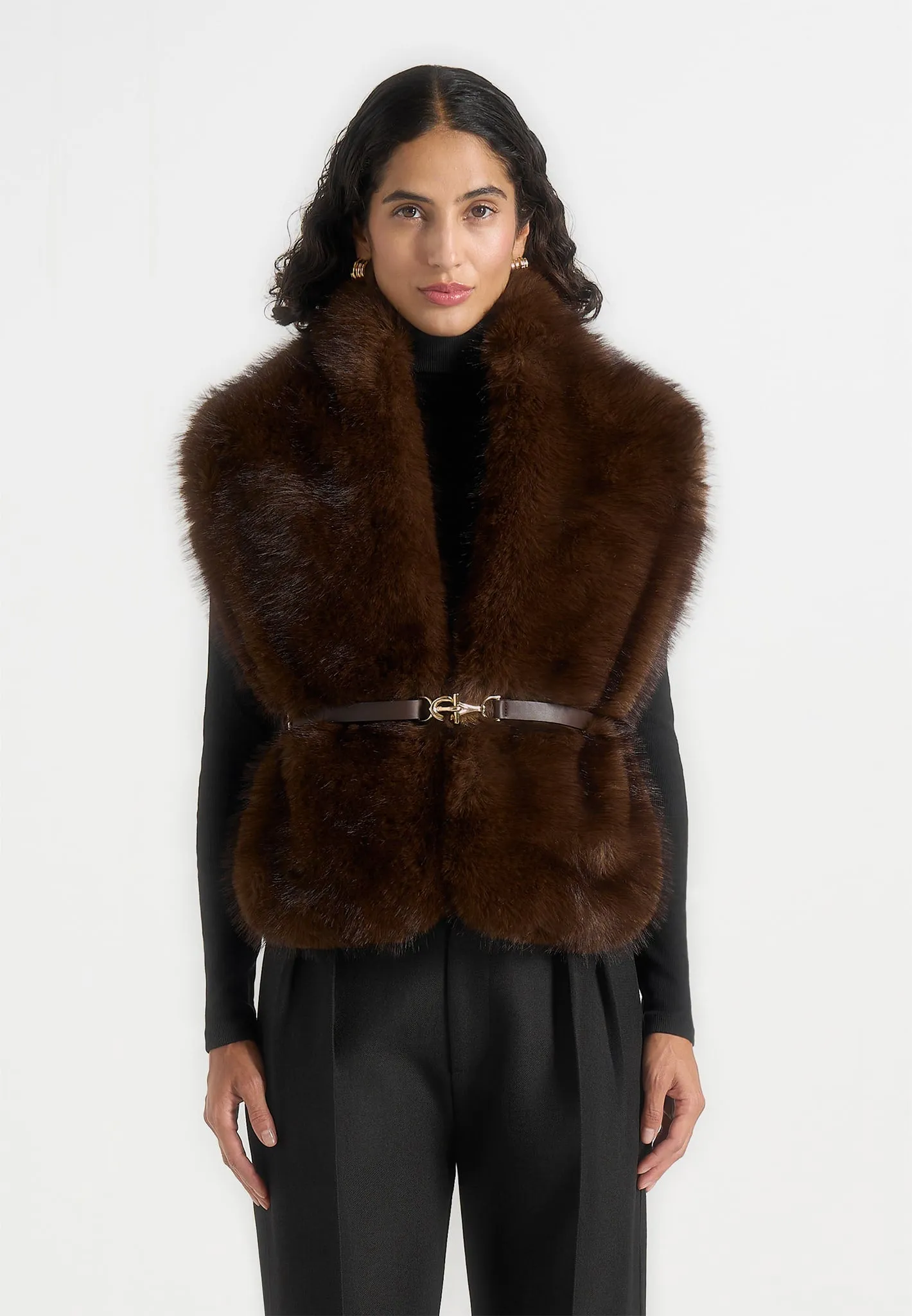 Lira - Fur Gilet With Belt - Dark Brown sold by Maniere De Voir product image thumbnail 3