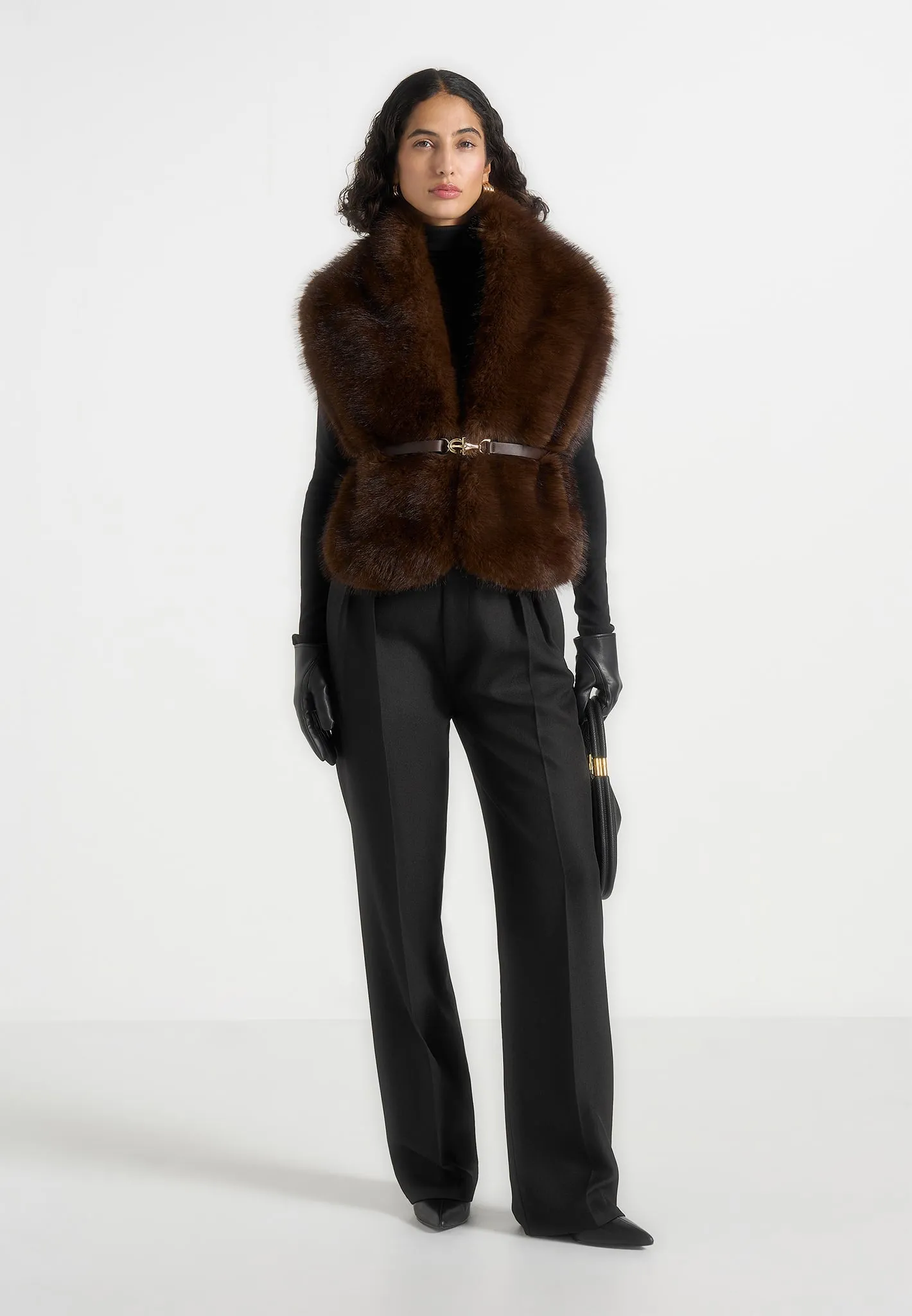 Lira - Fur Gilet With Belt - Dark Brown sold by Maniere De Voir product image thumbnail 2