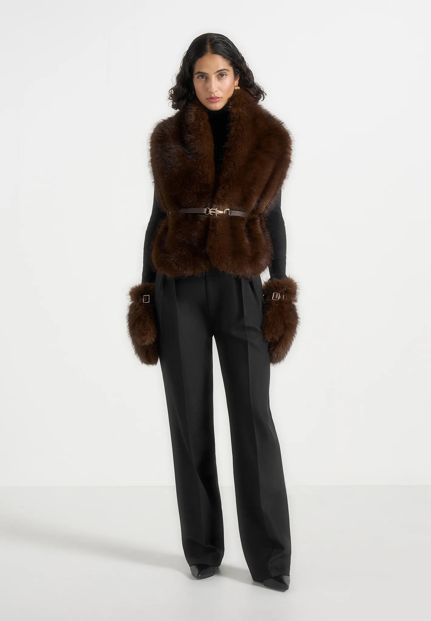 Lira - Fur Gilet With Belt - Dark Brown sold by Maniere De Voir product image thumbnail 4