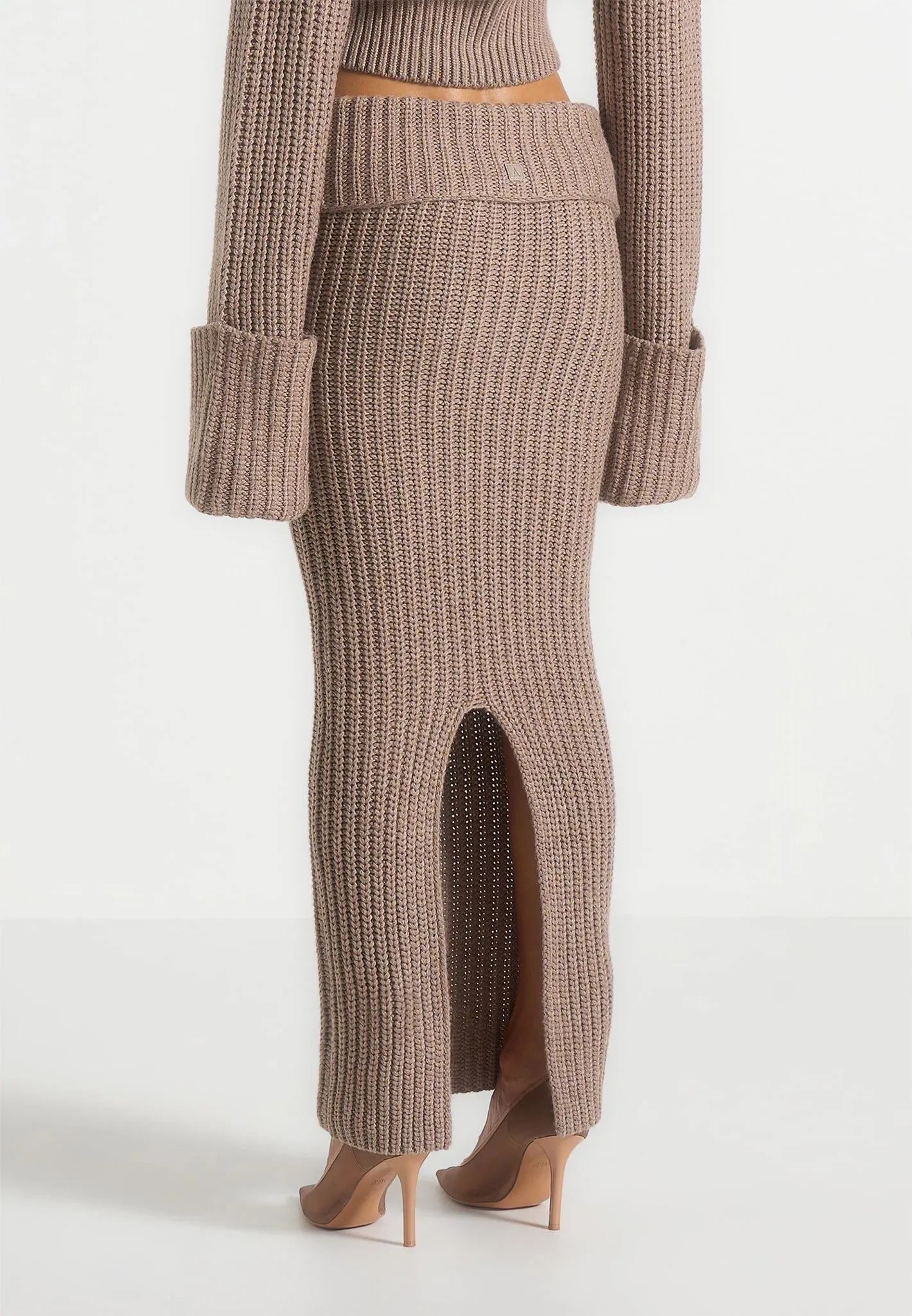 Lyra - Knit Maxi Skirt with Foldover - Taupe sold by Maniere De Voir product image thumbnail 5