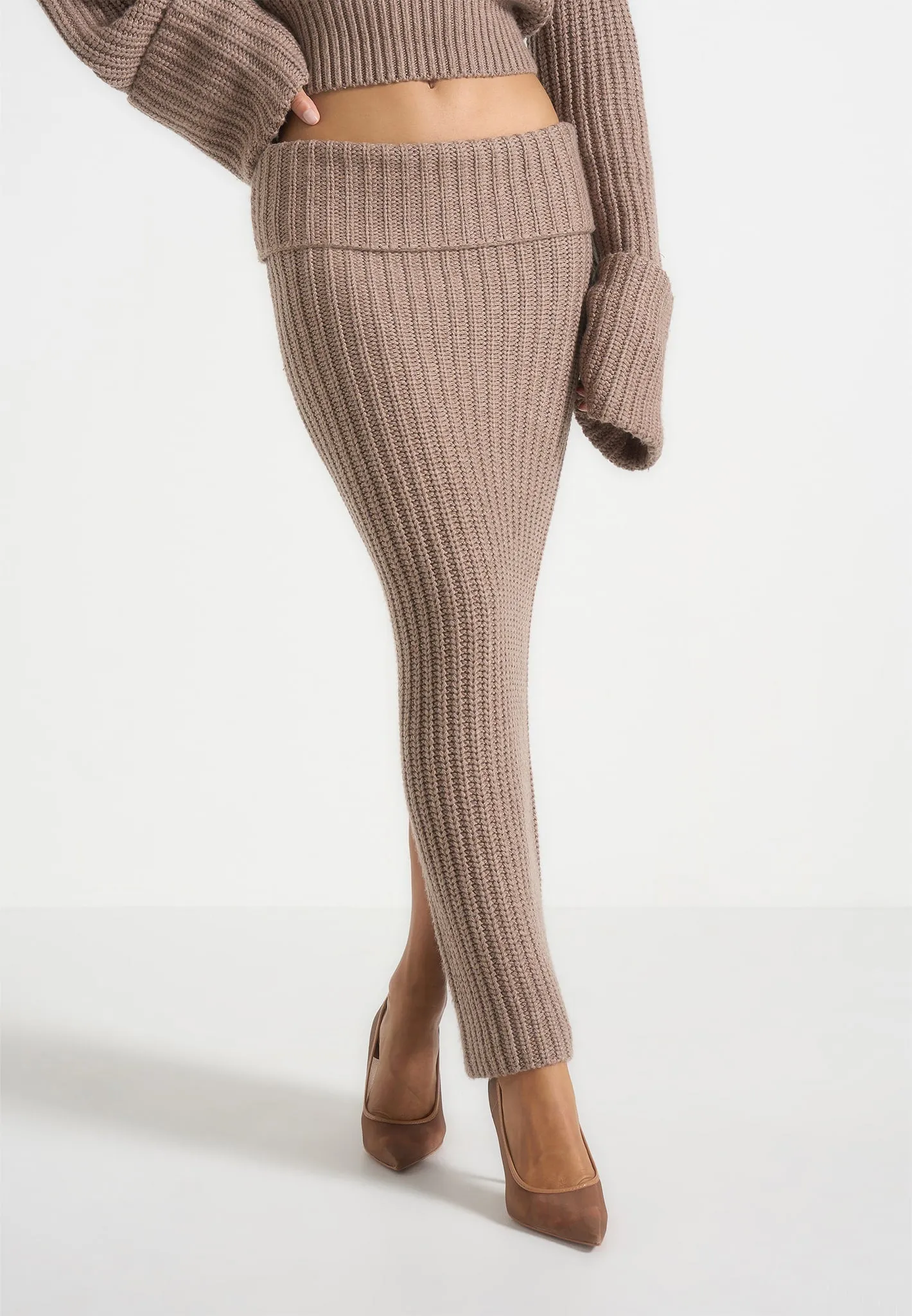 Lyra - Knit Maxi Skirt with Foldover - Taupe sold by Maniere De Voir product image thumbnail 2